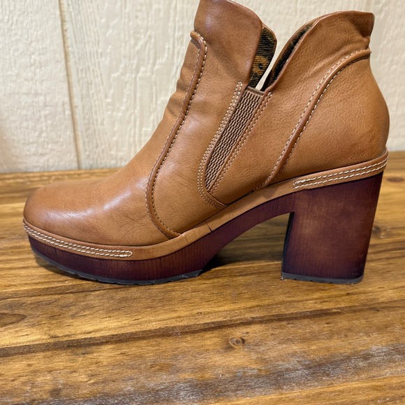 Korks by Kork Ease Robin Brown Leather Ankle Boots Women's 11M Heeled Booties - Picture 6 of 10